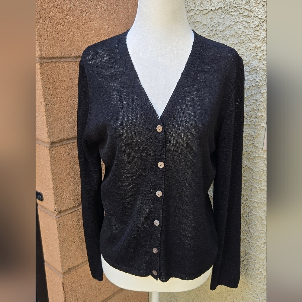 St Michael From Marks & Spencer Women’s Black V-Neck Button Cardigan Sweater